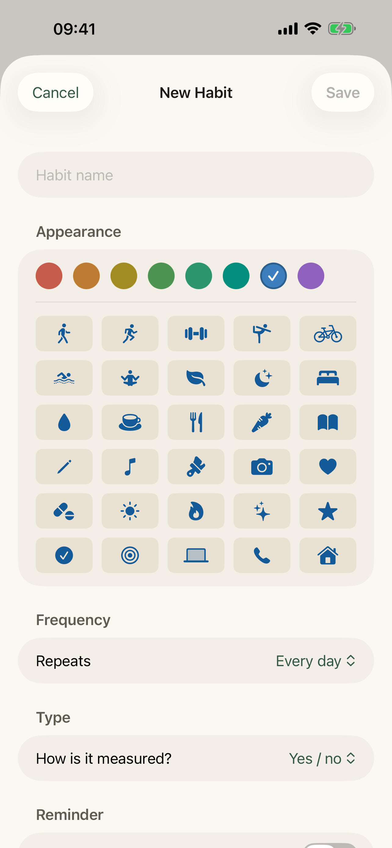 New habit creation form