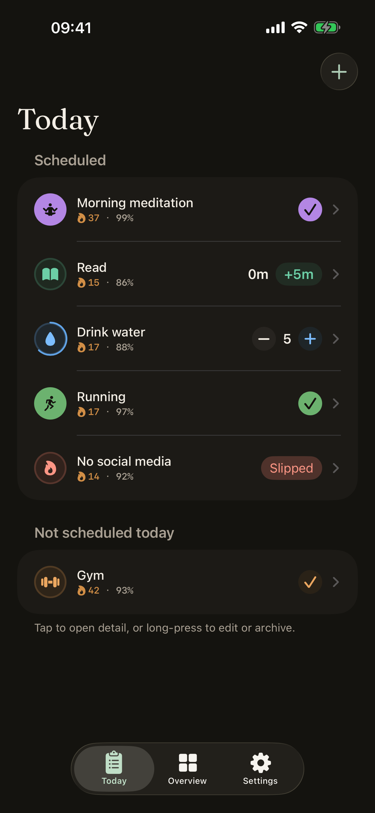 Today view in dark mode