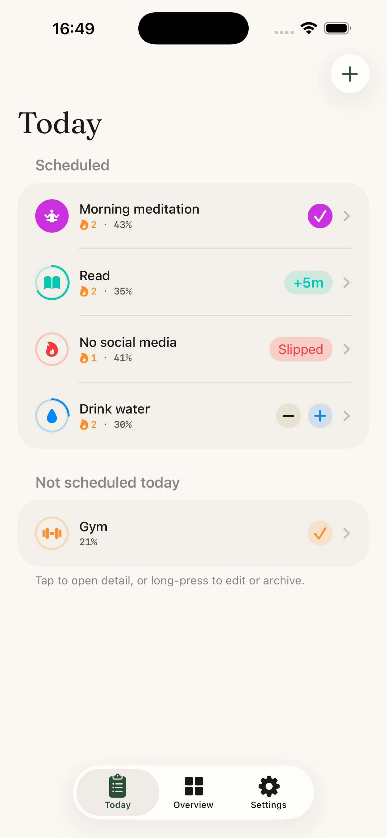 Today view with habits due today