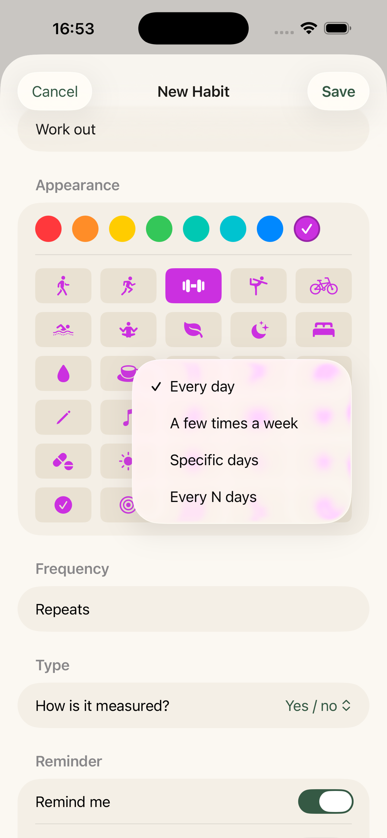 New habit creation form