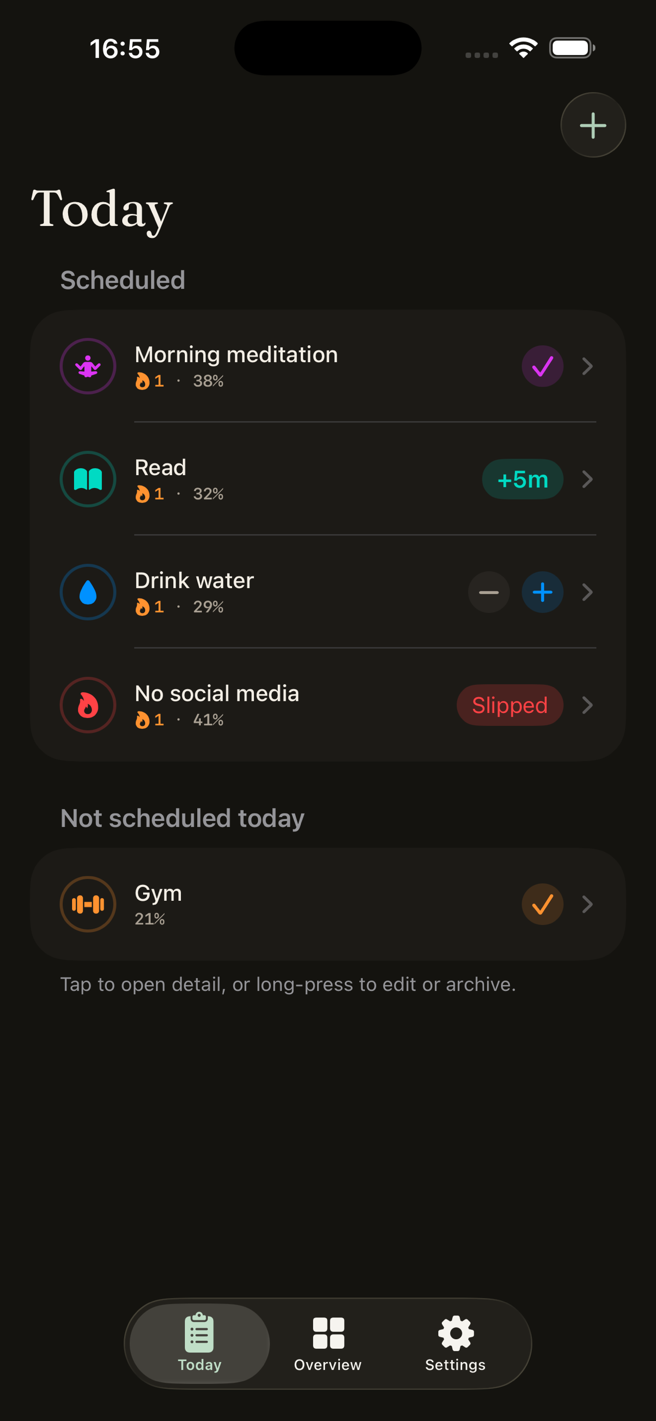Today view in dark mode